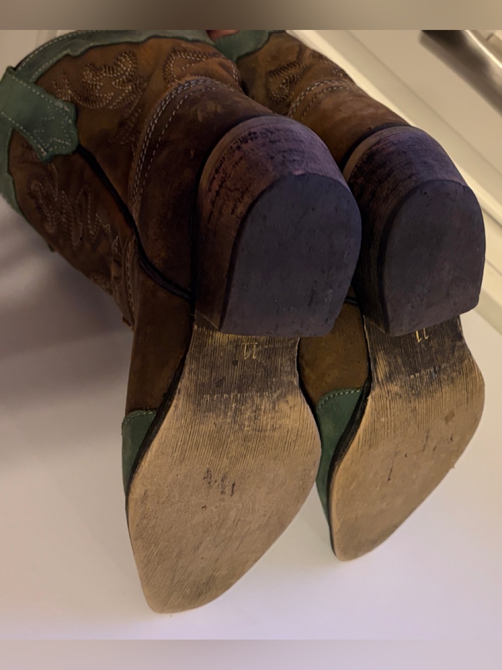 Durango Green/brown Suede Western Boots with Brown Lining - Picture 5 of 6